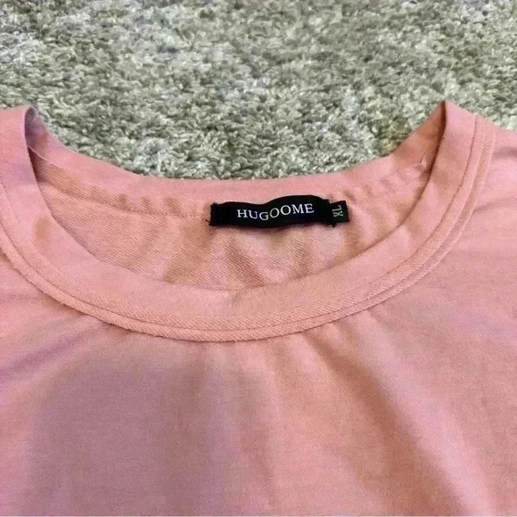 🎆 HUGOOME, coral pink Oversized Tee cropped boxy style size XL short sleeve gym - Picture 2 of 6